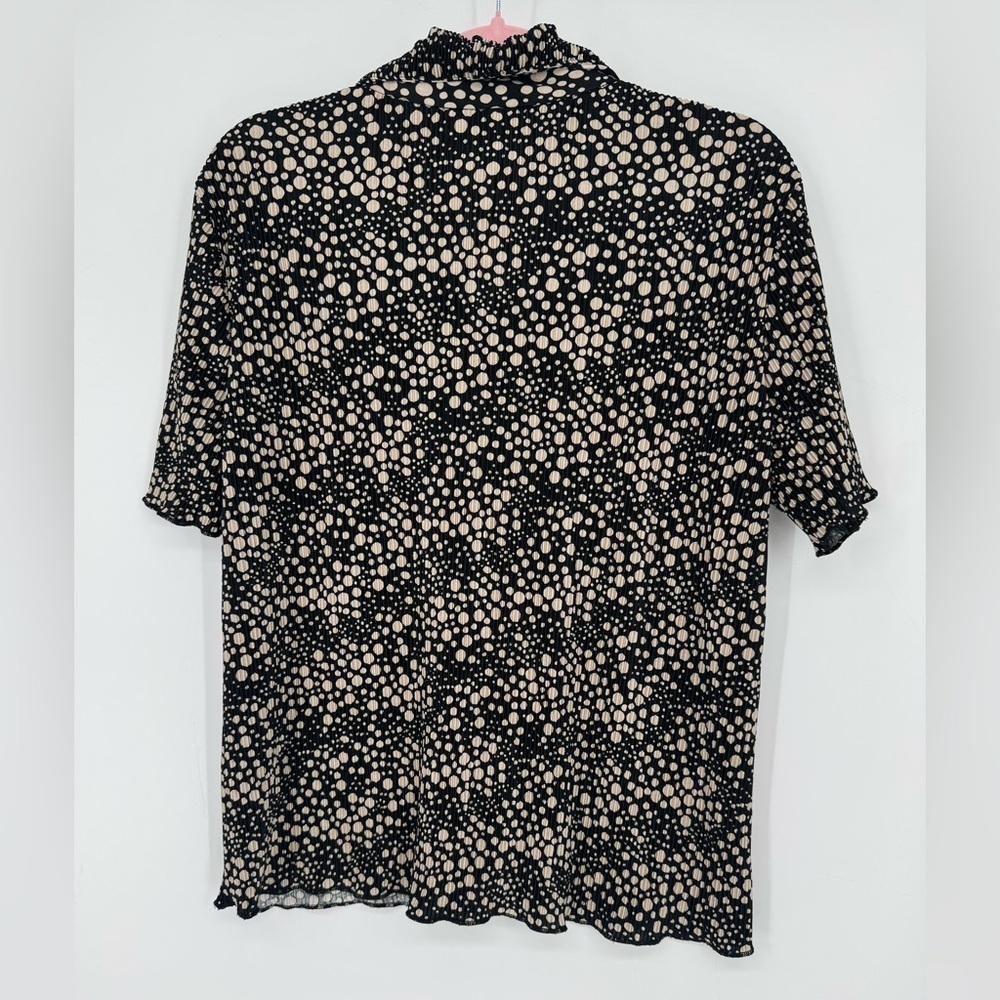 Joie Women's Black + Cream Polka Dot Collared Blouse With Lettuce Hem Size Large - Picture 3 of 4